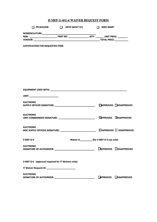 Ii Mef G4 G6 Waiver Request Form Printable pdf