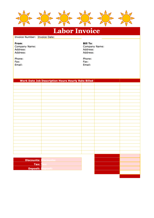 Labor Invoice Template - Orange And Red Printable pdf