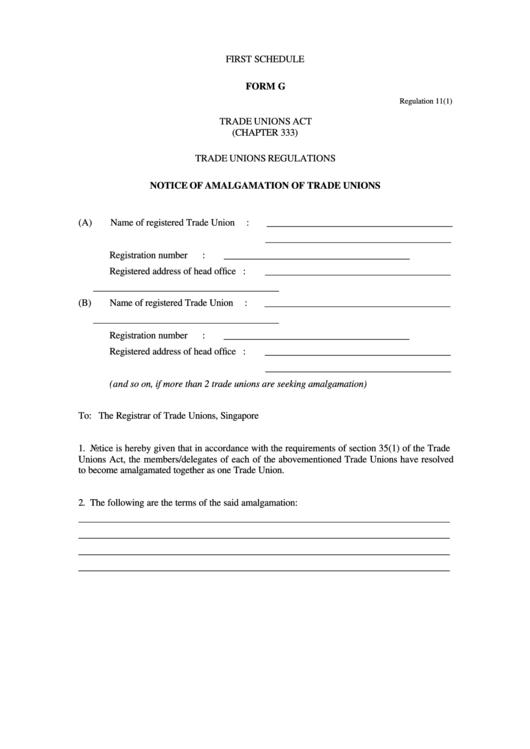 Notice Of Amalgamation Of Trade Unions Printable pdf