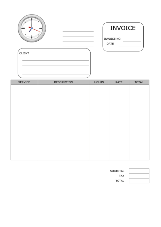 Hourly Invoice Template printable pdf download