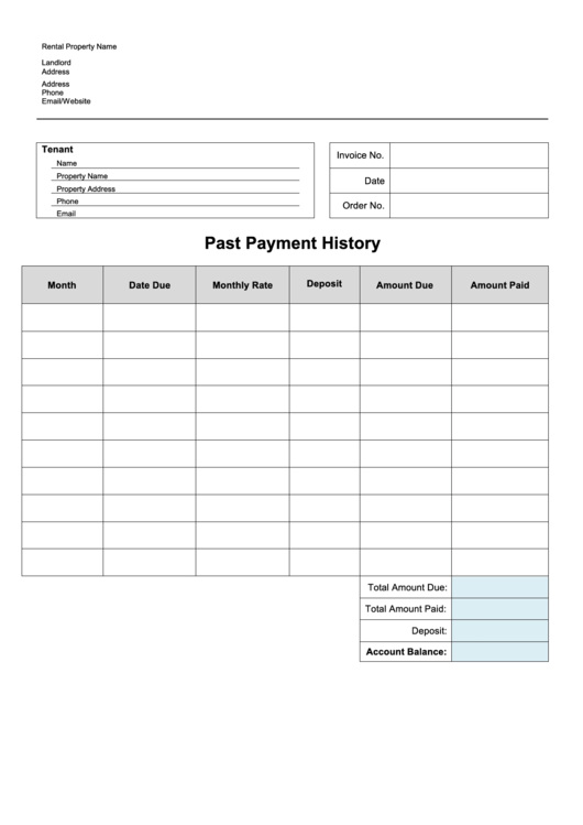 Past Payment Spreadsheet Template With Deposit Printable pdf