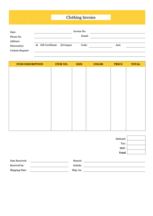 Yellow Clothing Invoice Template Printable pdf