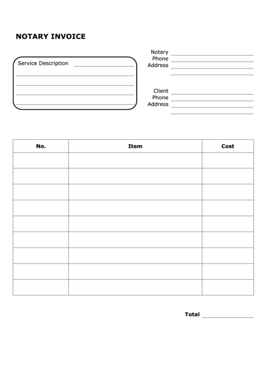 Notary Invoice Template Printable pdf