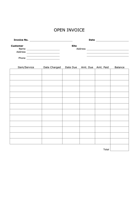Open Invoice Template Printable pdf