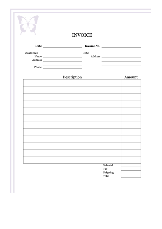 Invoice Template - Butterfly Printable pdf