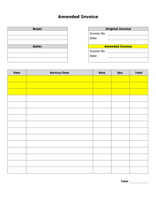 Amended Invoice Template Printable pdf