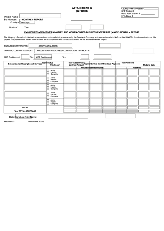 Fillable G Form, 2015, Monthly Report County Of Onondaga Printable pdf