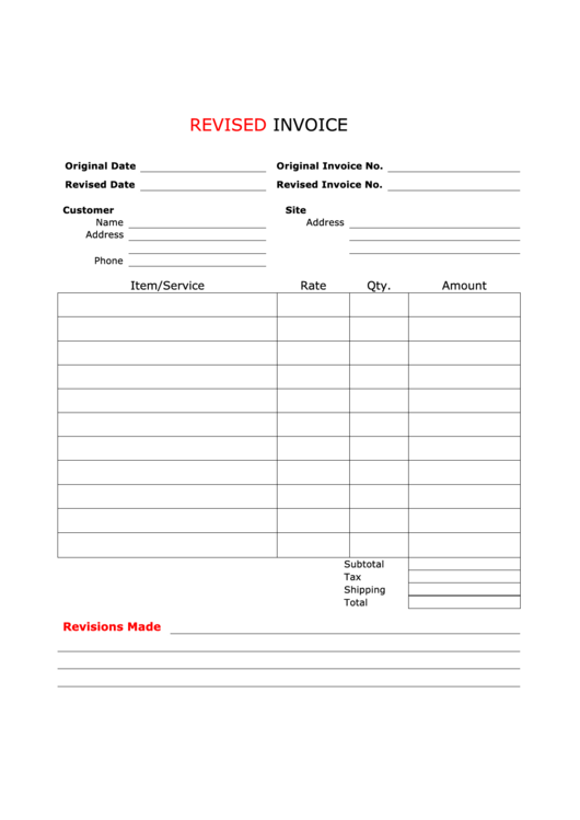 Revised Invoice Template Printable pdf