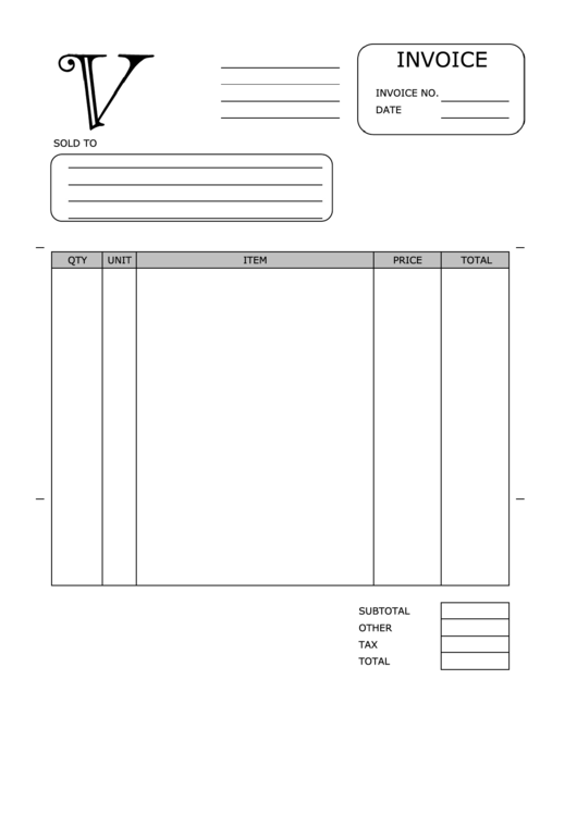 Monogram V Invoice Template Printable pdf