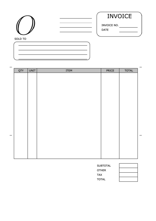 Monogram O Invoice Template Printable pdf