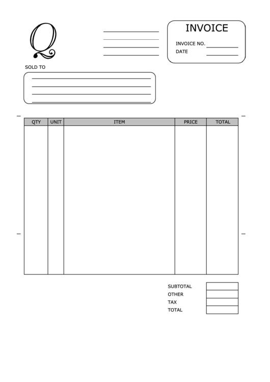 Monogram Q Invoice Template Printable pdf