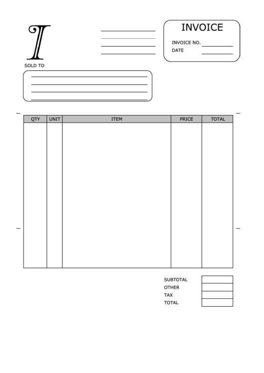Monogram I Invoice Template Printable pdf