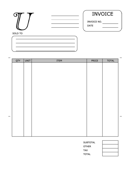 Monogram U Invoice Template Printable pdf