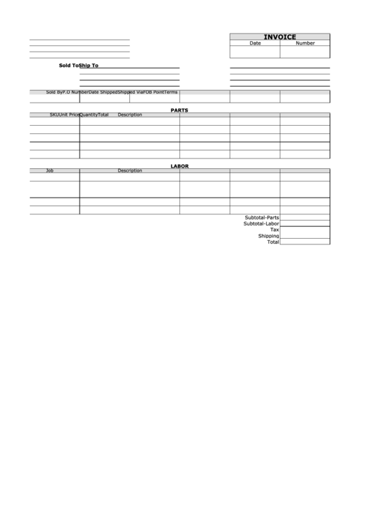 Invoice Template - Landscape, Lined Printable pdf