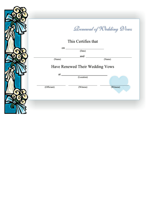 Renewal Of Wedding Vows Certificate Template - Blue Border Printable pdf