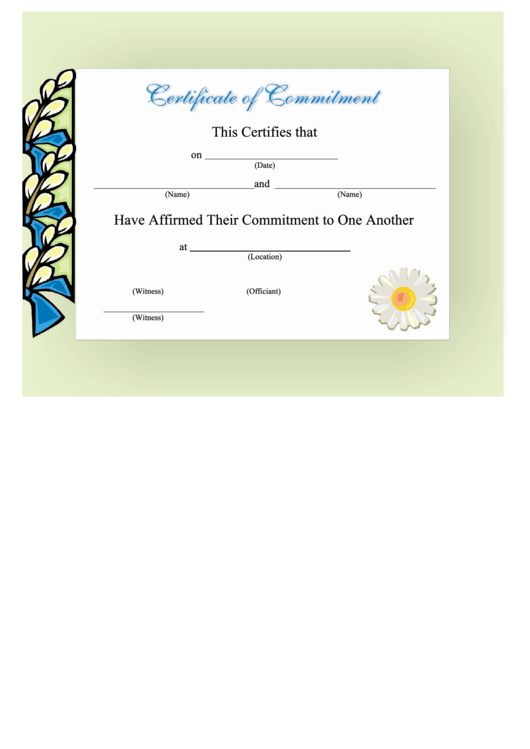 Certificate Of Commitment Template Printable pdf