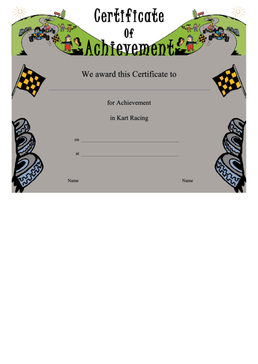 Certificate Of Achievement Template - Kart Racing Printable pdf