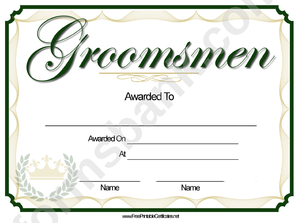 Groomsmen Award Certificate Template