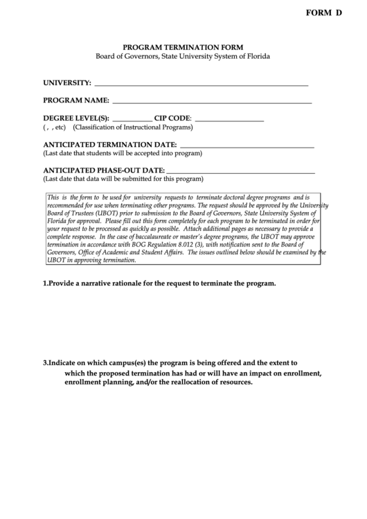 Fillable Program Termination Form Printable pdf