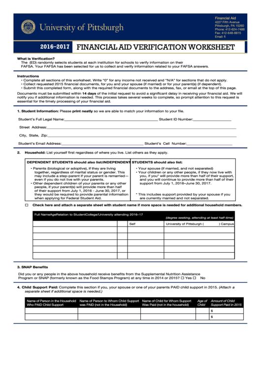 Financial Aid Verification Worksheet Template Printable pdf