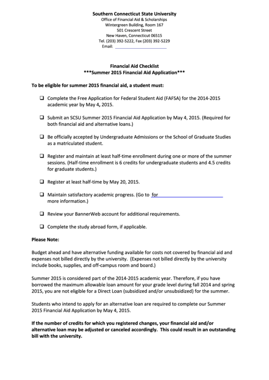 Fillable Financial Aid Checklist Printable pdf