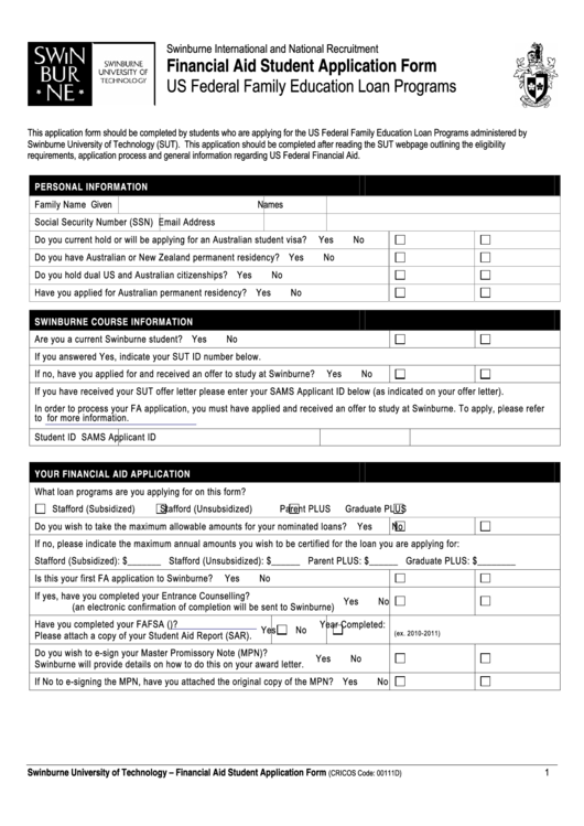 Financial Aid Student Application Form Printable pdf