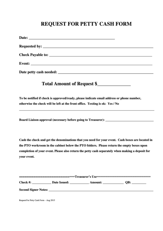 Request For Petty Cash Form Printable pdf
