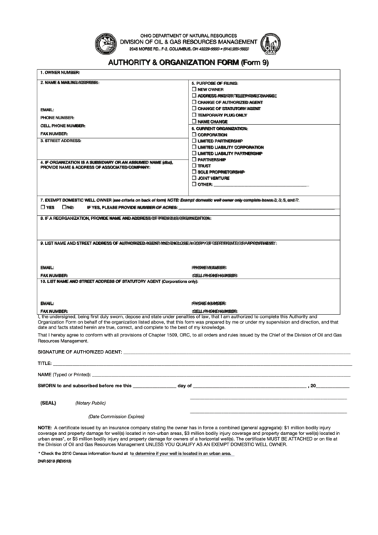Fillable Authority Organization Form Printable pdf