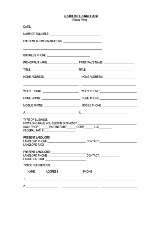 Credit Reference Form Printable pdf
