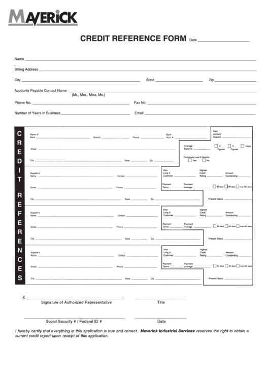Maverick Credit Reference Form Printable pdf