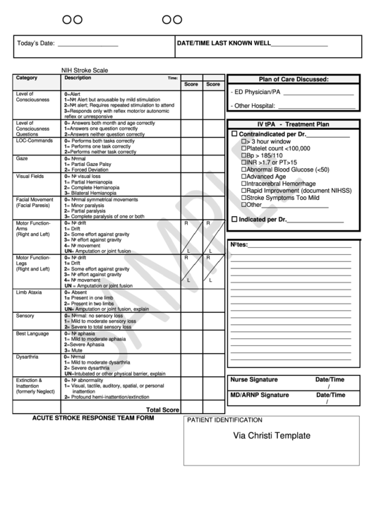Fillable Acute Stroke Response Team Form Printable pdf