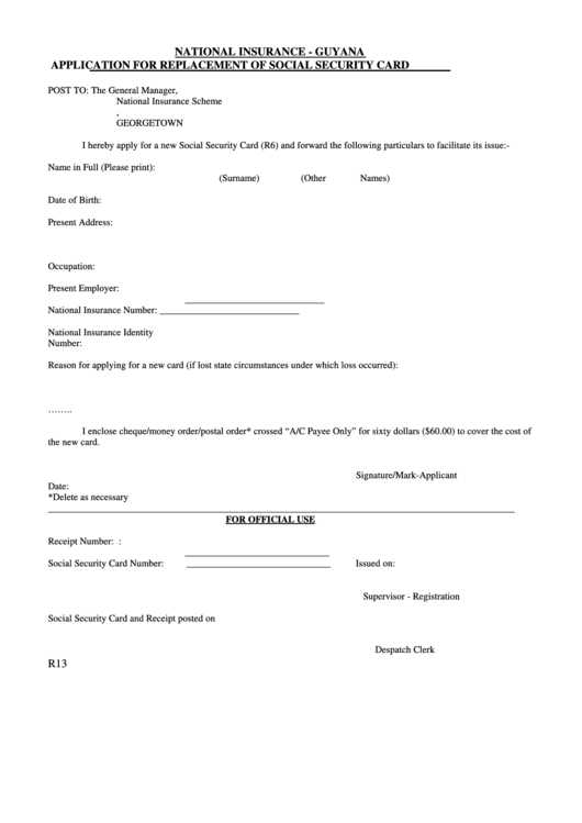 Fillable Application For Replacement Of Social Security Card printable pdf download