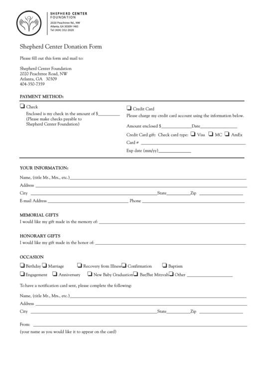 Shepherd Center Donation Form