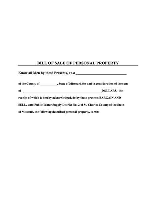 Bill Of Sale Of Personal Property