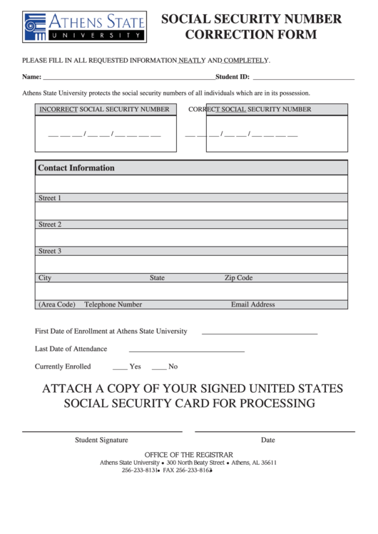 Fillable Ssn Correction Form Printable pdf