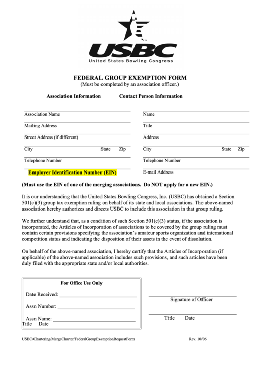 Federal Group Exemption Form Printable pdf