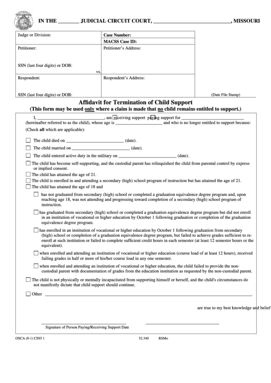 Affidavit For Termination Of Child Support Printable pdf