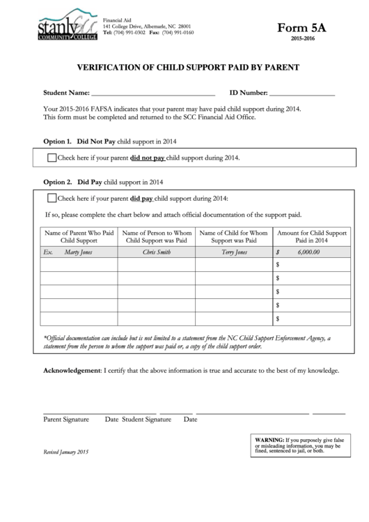 Verification Of Child Support Paid By Parent Printable pdf