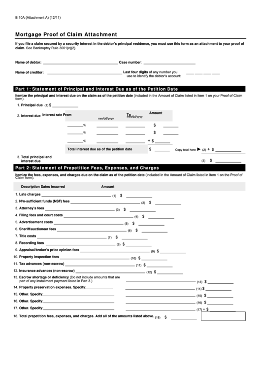 Fillable Mortgage Proof Of Claim Attachment Printable pdf