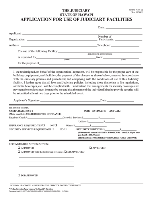 Forms 91-8693-91-8694-application For Use Of Judiciary Facilities Form