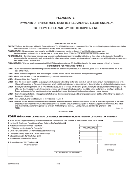 Fillable Form A-6 - Alabama Department Of Revenue Employer