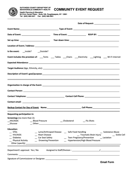 Community Event Request Form Printable pdf