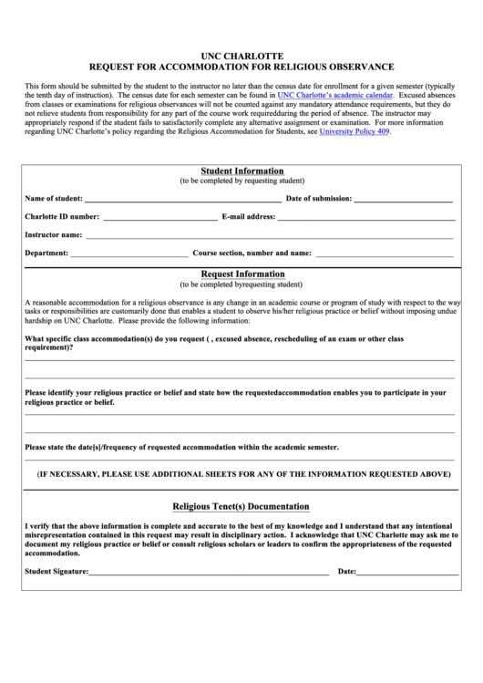 Request For Religious Accommodation Form Printable pdf