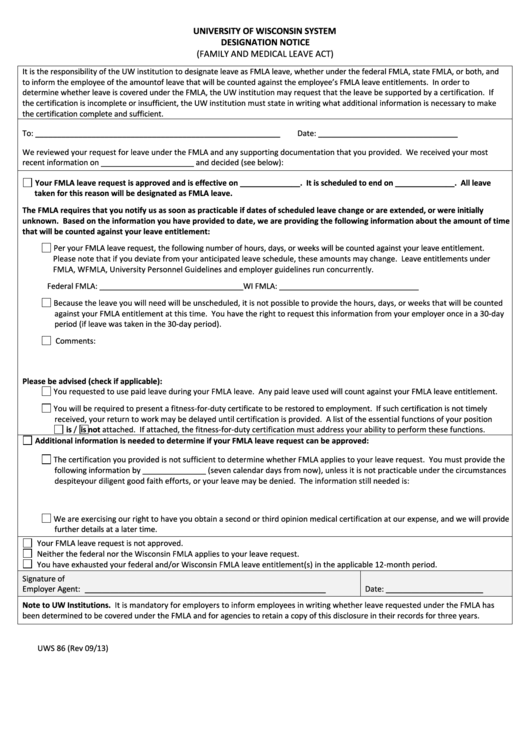 Uws 86 Form - University Of Wisconsin System Designation Notice