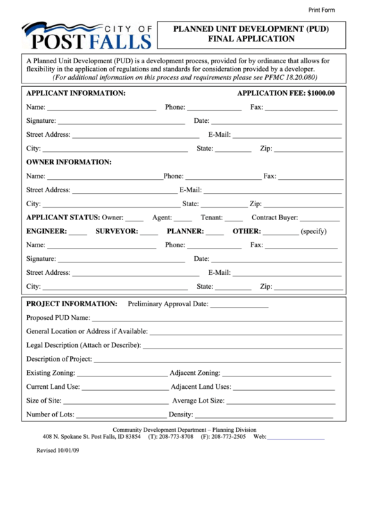 Fillable Planned Unit Development (Pud) Final Application printable pdf download