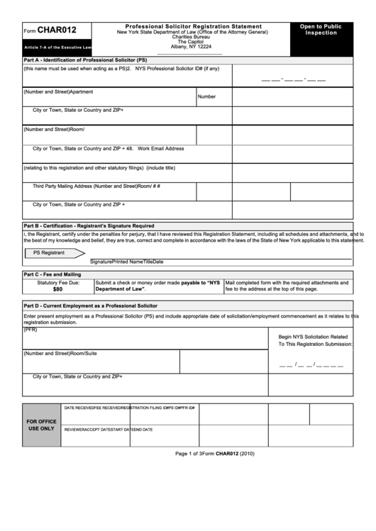 Form Char012 - Professional Solicitor Registration Statement Printable pdf