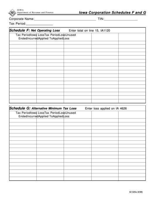Fillable Form 42-020a - Iowa Corporation Schedules F And G - 1998 Printable pdf