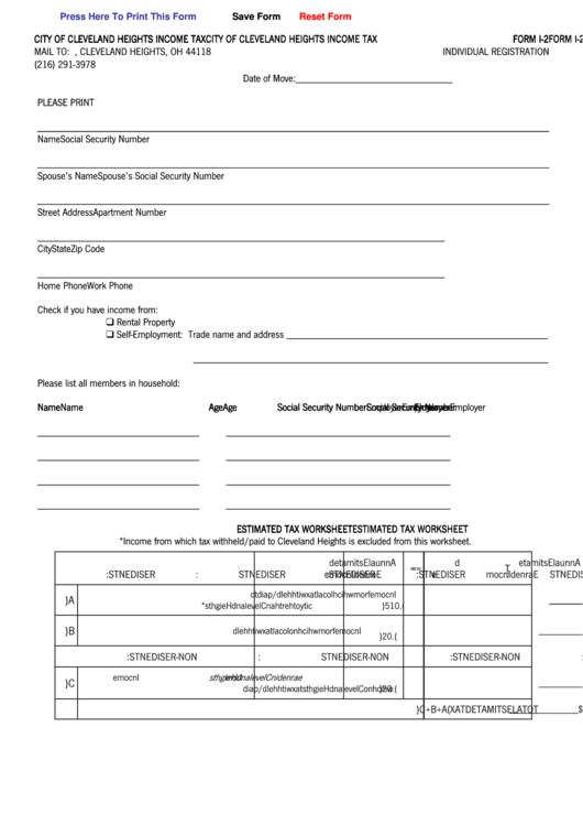 Fillable Form I-2 - Individual Registration Printable pdf