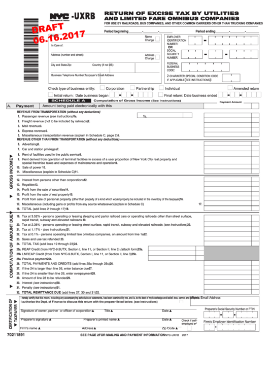 Form Nyc-Uxrb Draft - Return Of Excise Tax By Utilities And Limited Fare Omnibus Companies Printable pdf