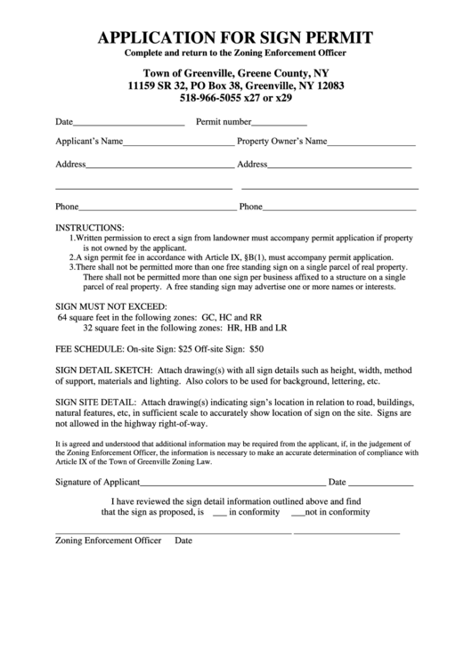 Application For Sign Permit Form Printable pdf